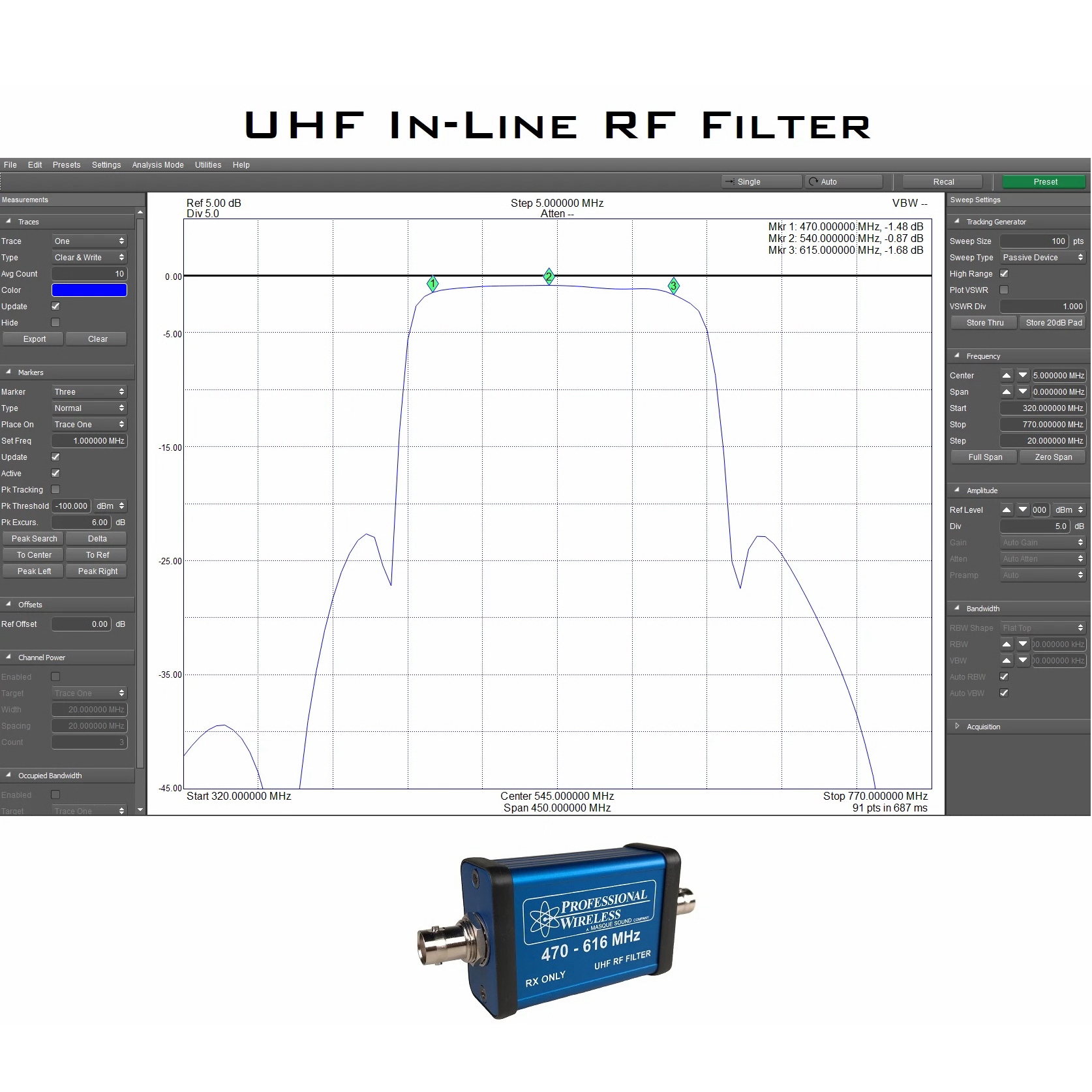 vasthoudend Fonkeling zuiger PWS In-Line Bandpass Filter - UHF 470-616 MHz - Professional Wireless  Systems